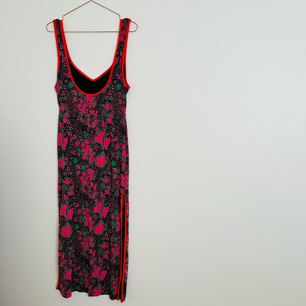 Free People Maxi Dress Boho with Pink Dark Floral Detail Side slits - Picture 11 of 14